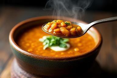 Bowl of vibrant Indian lentil soup
